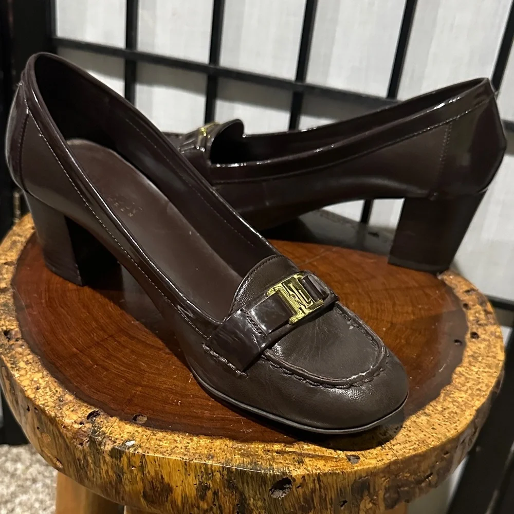 Ralph Lauren Vintage Chocolate Leather Heeled Loafers Size 7.5 - Picture 5 of 11